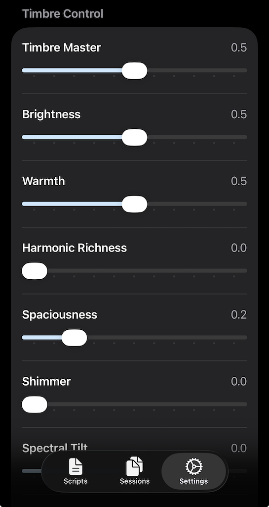 Sleep Train timbre settings